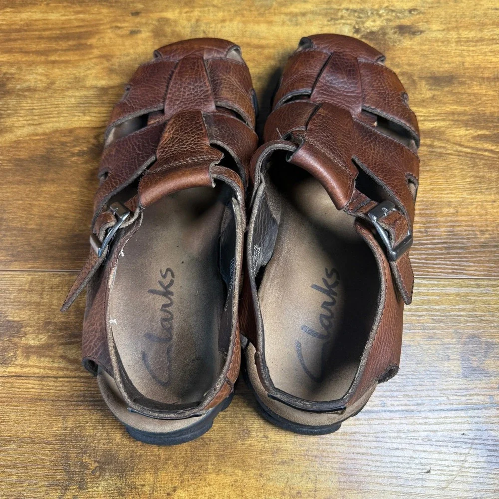 Clarks 37883 Brown Pebbled Leather Fisherman Sandals Mens 11M